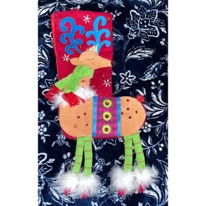Pier 1 Imports Festive Reindeer Christmas stocking with dangling legs